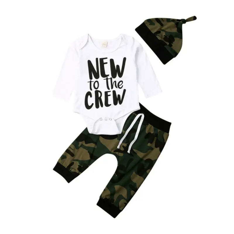 Toddler Boy Clothes 3PCS Newborn Baby Boy Long Sleeve Tops Letter Bodysuit + Camo Pants +Hat Warm Outfits Clothes
Toddler Boy Clothes 3PCS Newborn Baby Boy Long Sleeve Tops Letter Bodysuit + Camo Pants +Hat Warm Outfits Clothes