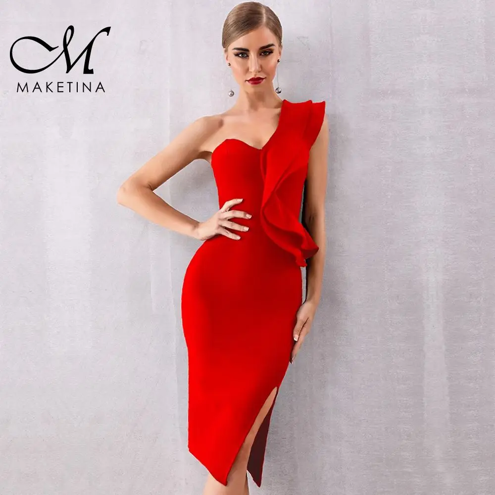 Maketina Women Bodycon Summer Red Bandage Dress 2019 Sexy One Shoulder Bandage Dress Mini Side Open Fashion Bandage Dress 
Maketina Women Bodycon Summer Red Bandage Dress 2019 Sexy One Shoulder Bandage Dress Mini Side Open Fashion Bandage Dress