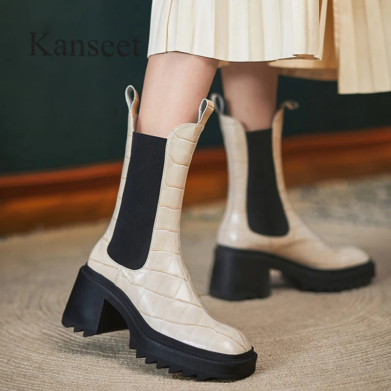 Kanseet Women Mid-Calf Boots 2021 Autumn Winter New Patchwork Genuine Leather Round Toe High Heels Platform Elastic Short Boots
Kanseet Women Mid-Calf Boots 2021 Autumn Winter New Patchwork Genuine Leather Round Toe High Heels Platform Elastic Short Boots