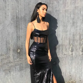 2020 Autumn New Fashion Spaghetti Strap See-Through Mesh Stitching Sequined Bodycon Split Dress Vestidos Club Party Long Dress
2020 Autumn New Fashion Spaghetti Strap See-Through Mesh Stitching Sequined Bodycon Split Dress Vestidos Club Party Long Dress