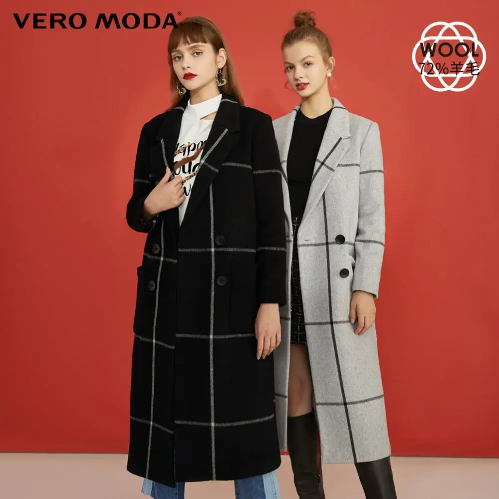 Vero Moda женское двубортное шерстяное пальто в клетку из овечьей шерсти | 319427501