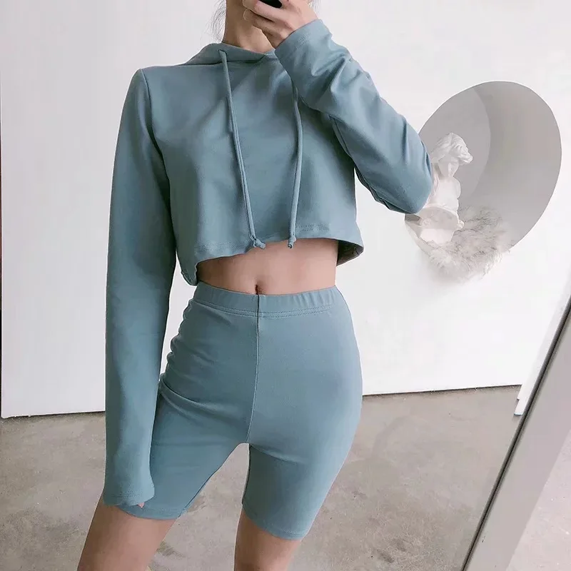NCLAGEN Long Sleeve Hooded Hoodies Sweatshirt Crop Top Biker Shorts Women Two Piece Set Suit Tracksuit Khaki Gray Solid Suit
NCLAGEN Long Sleeve Hooded Hoodies Sweatshirt Crop Top Biker Shorts Women Two Piece Set Suit Tracksuit Khaki Gray Solid Suit