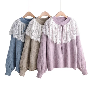 Women Autumn Winter Sweater O-neck Knitted Lantern Sleeve Soild Lace Casual Pullovers Female Sweaters
Women Autumn Winter Sweater O-neck Knitted Lantern Sleeve Soild Lace Casual Pullovers Female Sweaters