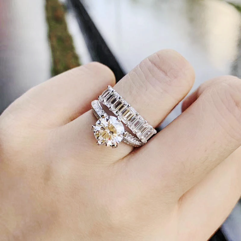 Элитная твердый 925 Серебряное кольцо Круглый 2Ct 10 сердца стрелы с бриллиантами