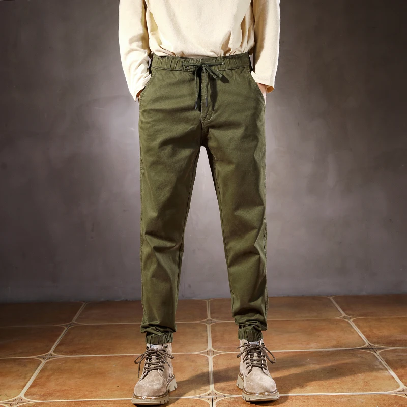 

Men's Joggers Pants Elastic Waist Drawstring Ankle Banded Pants Green Black Grey Khaki Casual Trousers For Streetwear Cotton