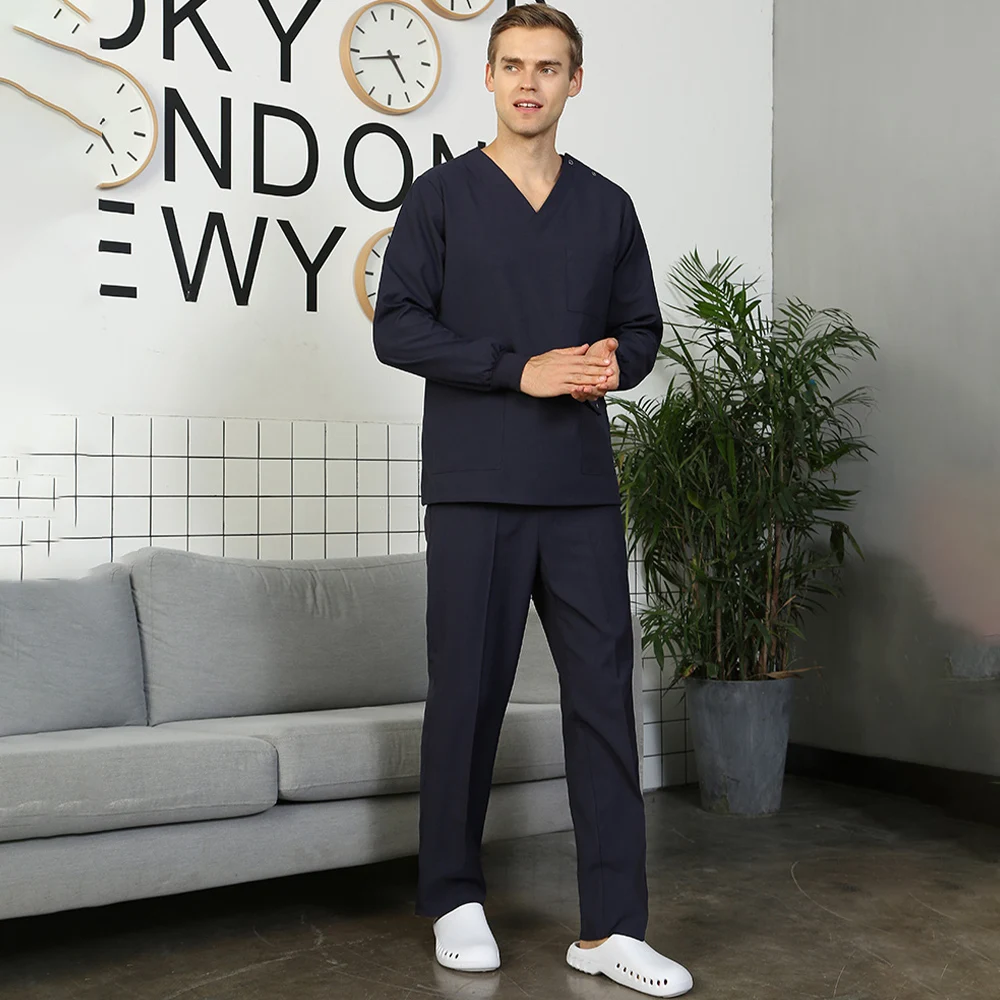 

Indestructible Men's Medical Scrubs Set Women's Nurse Uniform Long Sleeve Doctor Working Suits Gray Beautician Workwear 302