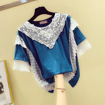 Lace Joint Short Sleeved Cotton T-shirt Women's Shirts Korean-style Loose-Fit T-shirt Girls Ladies White Lace Blue Tshirt Tees
Lace Joint Short Sleeved Cotton T-shirt Women's Shirts Korean-style Loose-Fit T-shirt Girls Ladies White Lace Blue Tshirt Tees
