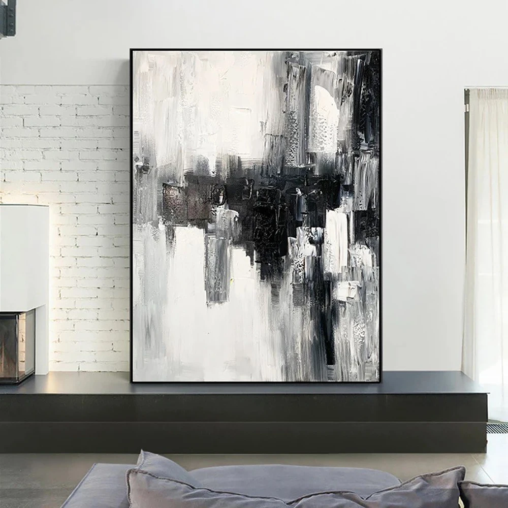 

Black White Abstract Wall Painting Hand Painted Modern Art Canvas Picture Living Room Abstract Oil Paintings Home Decor Unframed