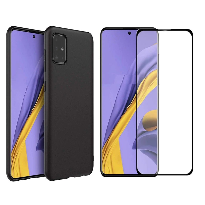 For Galaxy A71 SM-A715 Case Soft TPU with Full Coverage Tempered Glass Samsung A51 SM-A515 Couqe Funda |