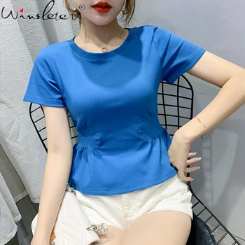 Summer European Clothes Fashion Solid Collect waist T-shirt Women Tops Ropa Mujer Cotton Bottoming Shirt Tees 2020 New T07406
Summer European Clothes Fashion Solid Collect waist T-shirt Women Tops Ropa Mujer Cotton Bottoming Shirt Tees 2020 New T07406