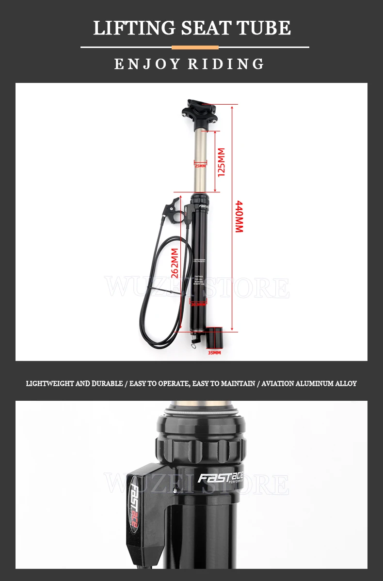 FASTACE MTB Height Adjustable Air Seatpost Dropper 30.9/31.6mm 440mm Internal Routing External Cable Remote 125mm Travel Seat FASTACE MTB Height Adjustable Air Seatpost Dropper 30.9/31.6mm 440mm Internal Routing External Cable Remote 125mm Travel Seat