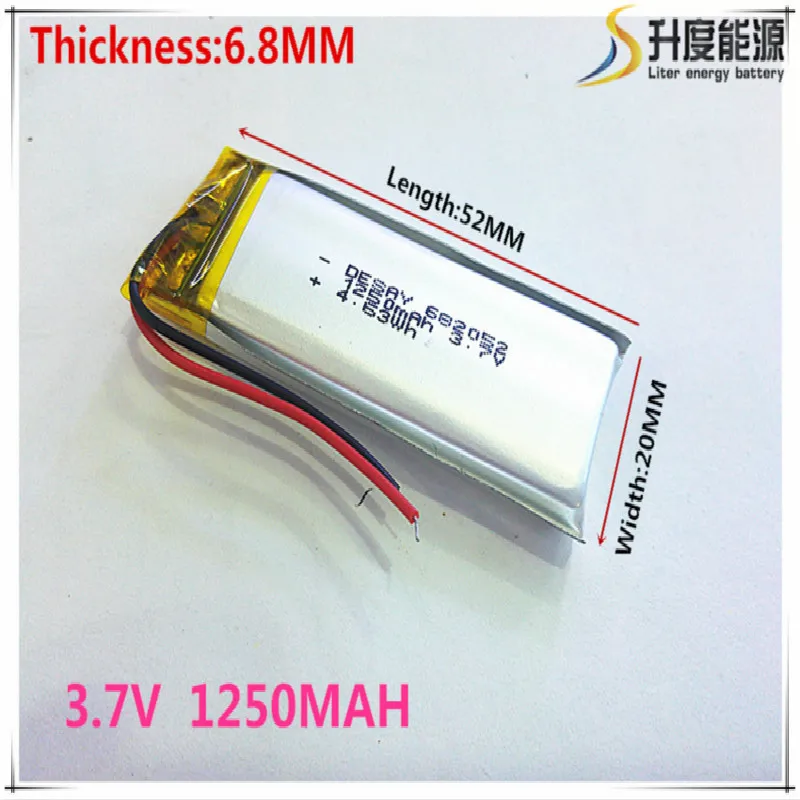 Size 682052 3.7V 1250 mah Lithium polymer Battery With Protection Board For GPS Tablet PC Digital Products Free Shipping
Size 682052 3.7V 1250 mah Lithium polymer Battery With Protection Board For GPS Tablet PC Digital Products Free Shipping