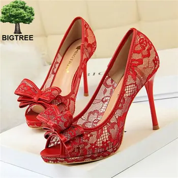 BIGTREE Sexy Lace Butterfly-knot Peep Toe Women Pumps Shallow Platform High Heels Shoes Cut-Outs Mesh Women's Party Shoes
BIGTREE Sexy Lace Butterfly-knot Peep Toe Women Pumps Shallow Platform High Heels Shoes Cut-Outs Mesh Women's Party Shoes