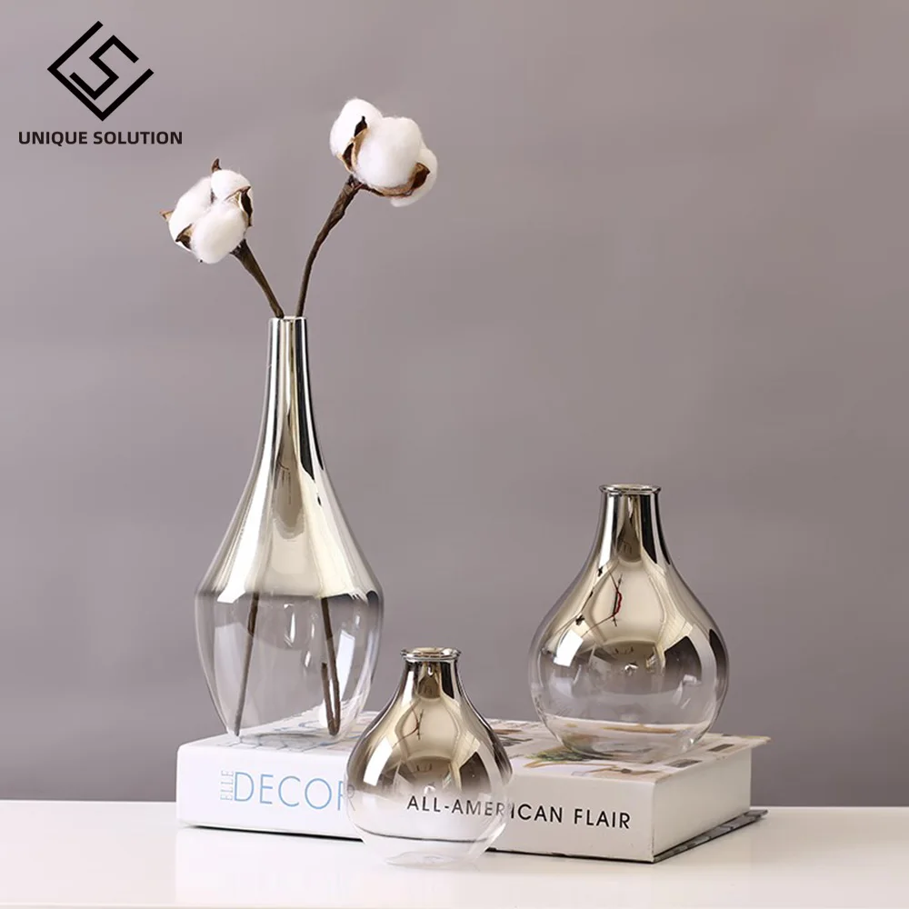 Nordic Glass Vase Silver Gradient Dried Nordic Flower Vase Decoration Home Decoration Plants Pots Furnishing Christmas Gift
