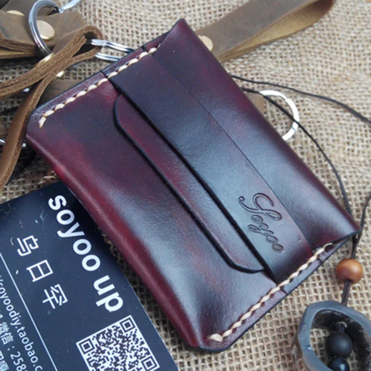 Фото Мужской кошелек ручной работы винтажный мини-бумажник из дубленой кожи мужской
