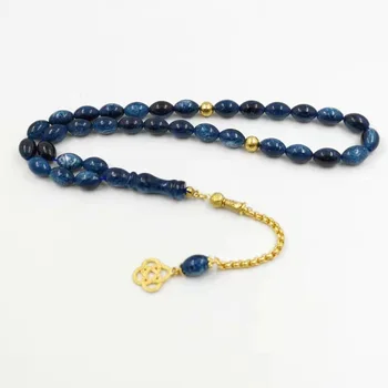 

2020New Blue Tasbih Muslim man bracelet 33 66 99 prayer beads Golden accessories tassel islamic fashion rosary Arabic Misbaha