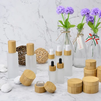 3pcs frosted glass Cosmetic container Emulsion spray pump empty bottle cream jar with Eco friendly wood bamboo cap pipette lid
3pcs frosted glass Cosmetic container Emulsion spray pump empty bottle cream jar with Eco friendly wood bamboo cap pipette lid