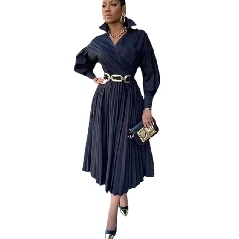 Women's clothing V-neck pleated skirt dress with belt OL lady office long sleeve middle waist polyester fabric women dress
Women's clothing V-neck pleated skirt dress with belt OL lady office long sleeve middle waist polyester fabric women dress