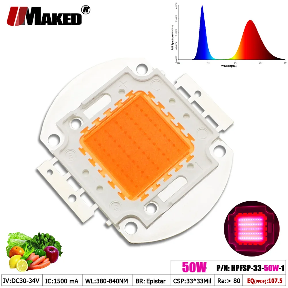 Wholdesale LED Chip 50W 33mil/45Mil 30-34V 1500mA Full Spectrum 380-840nm Plant Growth Light COB For Aquarium Hydroponice Lamps
Wholdesale LED Chip 50W 33mil/45Mil 30-34V 1500mA Full Spectrum 380-840nm Plant Growth Light COB For Aquarium Hydroponice Lamps