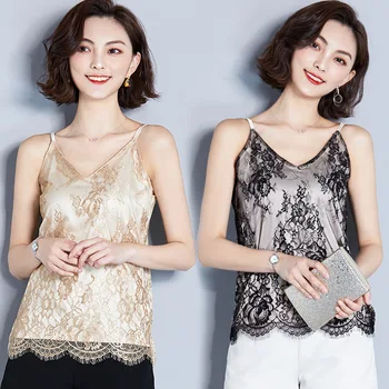 2020 summer new sexy simulation silk silk camisole female printed lace stitching bottoming shirt
2020 summer new sexy simulation silk silk camisole female printed lace stitching bottoming shirt