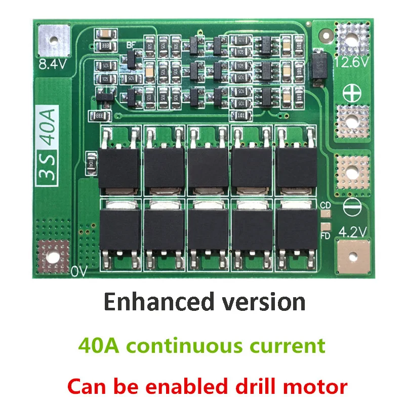 3S 40A Li-ion Lithium Battery Charger Protection Board PCB BMS For Drill Motor 11.1V 12.6V Lipo Cell Module
3S 40A Li-ion Lithium Battery Charger Protection Board PCB BMS For Drill Motor 11.1V 12.6V Lipo Cell Module