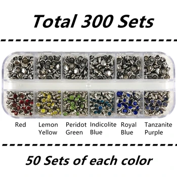 

YORANYO 300 Sets 4MM CZ++ Colorful Crystal Rapid Rivets Silver Plated Mixed Color Spots Stud Punk Spike fit for Leather-Crafting