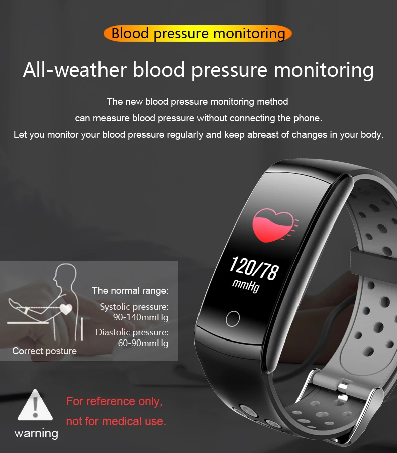

Q8L Smart Band Heart Rate Monitor IP68 Waterproof Smart Bracelet Fitness Tracker Blood Pressure Smart Watch VS C1 E18