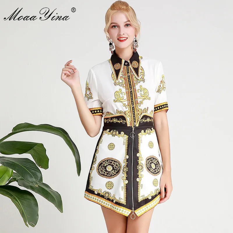 MoaaYina Fashion Designer Set Spring Summer Women Short sleeve Beading Baroque Print Tops+Zipper Short skirt Two-piece suit
MoaaYina Fashion Designer Set Spring Summer Women Short sleeve Beading Baroque Print Tops+Zipper Short skirt Two-piece suit