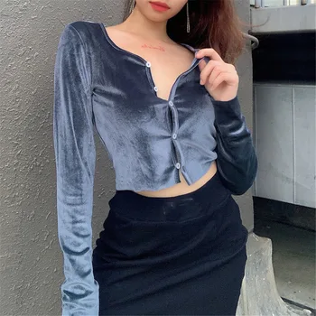 Casual Velvet Short Cardigan Women 2020 Autumn Button Up Long Sleeve V Neck Solid Female Sexy Fall Crop T Shirts And Blouses
Casual Velvet Short Cardigan Women 2020 Autumn Button Up Long Sleeve V Neck Solid Female Sexy Fall Crop T Shirts And Blouses