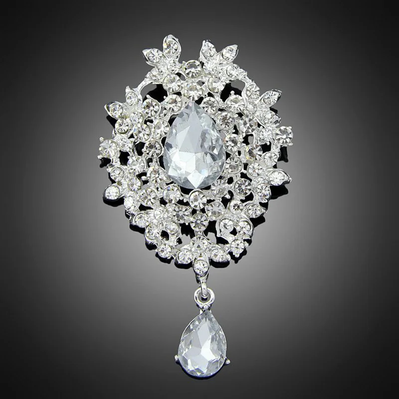 

Clear Crystal Diamante Rhinestones drop Brooch Pins For Women Romantic Wedding Bridesmaid Brooches Party Bouquet AE091