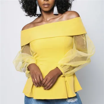 Women Blouses Off Shoulder Autumn Fashion Tops See Through Long Sleeves Ruffles Yellow Elegant Shirt Blouse Plu Size for Ladies
Women Blouses Off Shoulder Autumn Fashion Tops See Through Long Sleeves Ruffles Yellow Elegant Shirt Blouse Plu Size for Ladies