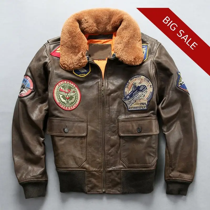 2020 Brown Men Top Gun G1 Pilot Leather Jacket Wool Collar Plus Size XXXL Genuine Cowhide Short Aviator Leather Coat
2020 Brown Men Top Gun G1 Pilot Leather Jacket Wool Collar Plus Size XXXL Genuine Cowhide Short Aviator Leather Coat