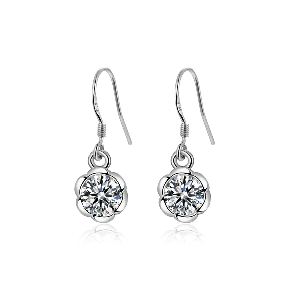 925 sterling silver earrings drop white zircon flower shape Christmas gift Micro Inlay cubic zirconia earrings for women 2019 bl 
925 sterling silver earrings drop white zircon flower shape Christmas gift Micro Inlay cubic zirconia earrings for women 2019 bl