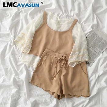 LMCAVASUN Summer Sweet Beach Style Short Set Women Three Pieces Suit White Blouse + Khaki Vest Tops + Drawstring Wide Leg Shorts
LMCAVASUN Summer Sweet Beach Style Short Set Women Three Pieces Suit White Blouse + Khaki Vest Tops + Drawstring Wide Leg Shorts