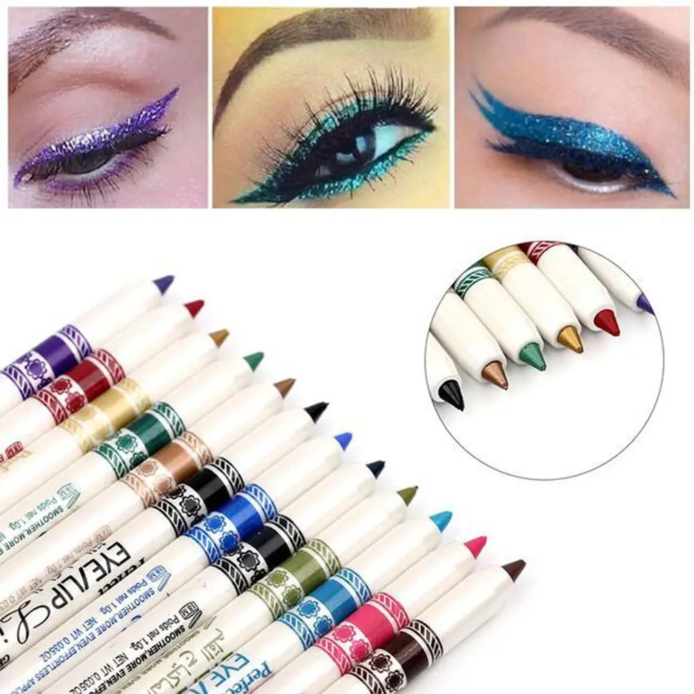 12 Pcs Professional Cosmetic Makeup Eyeliner Eye / Lip Liner Glitter Pencil Set