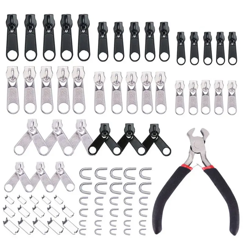 85pcs/set Universal Zipper Repair Kit Sewing Jacket Slider Install Plier Metal Lock Pull Rescue Zipper Slider
85pcs/set Universal Zipper Repair Kit Sewing Jacket Slider Install Plier Metal Lock Pull Rescue Zipper Slider
