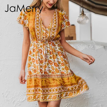 JaMerry Boho v-neck floral print dress women 2020 summer beach dress Casual chic buttons orange Holiday short dress lady vestido
JaMerry Boho v-neck floral print dress women 2020 summer beach dress Casual chic buttons orange Holiday short dress lady vestido