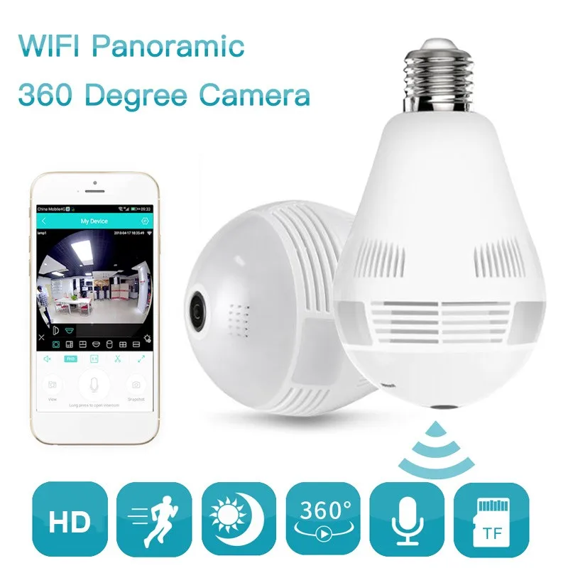Wireless WiFi IP Camera Home Security 960P Fisheye Bulb Camera 1.3MP 360 Degree Light Panoramic CCTV LED Lamp Camera 1.44mm
Wireless WiFi IP Camera Home Security 960P Fisheye Bulb Camera 1.3MP 360 Degree Light Panoramic CCTV LED Lamp Camera 1.44mm