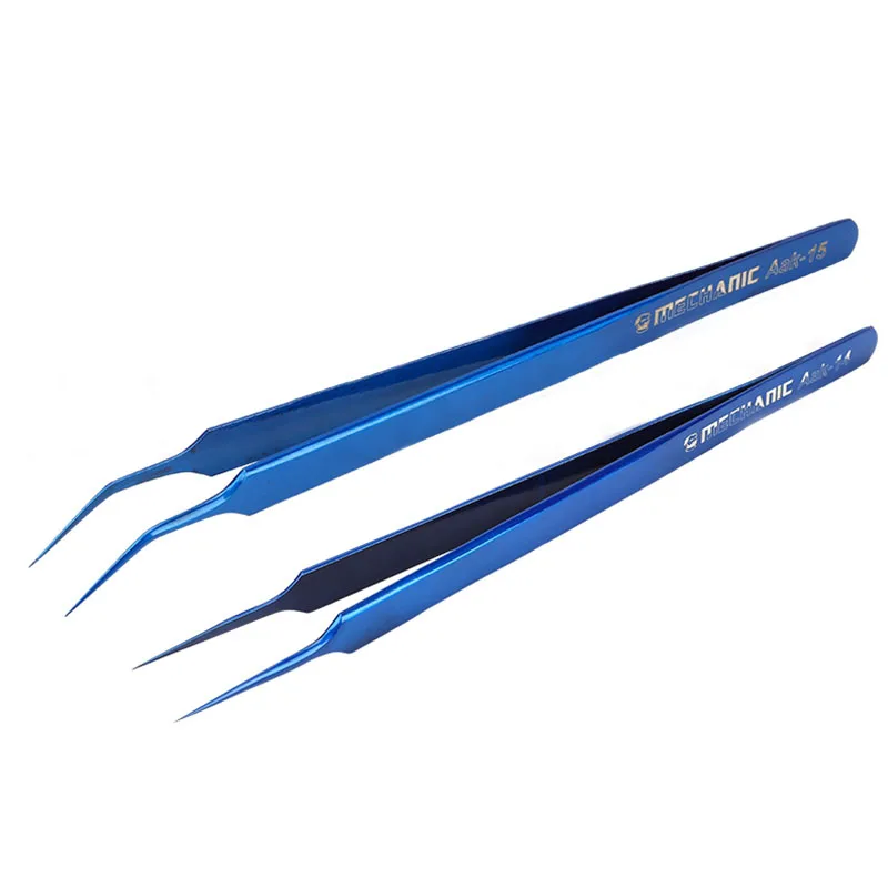 Mechanic Colorful Thickened Stainless Steel Pro Fine Curved Tip Blue Tweezer Electronic Components Mobile Phone Repair Tool
Mechanic Colorful Thickened Stainless Steel Pro Fine Curved Tip Blue Tweezer Electronic Components Mobile Phone Repair Tool