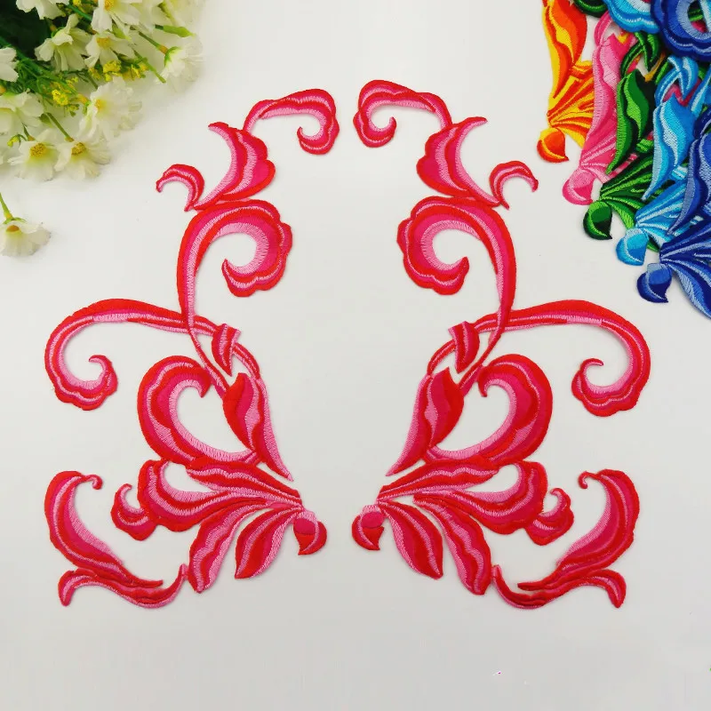 1 Pair Multi Colors Flower Embroidered Patches Iron On Dress Costumes Cosplay Mirror Pairs Fabric Appliqued 25.5-13cm | Дом и сад