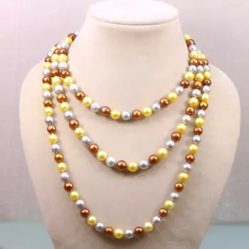 Long real 9-10mm natural genuine round freshwater white black pearl necklace 50"
Long real 9-10mm natural genuine round freshwater white black pearl necklace 50"