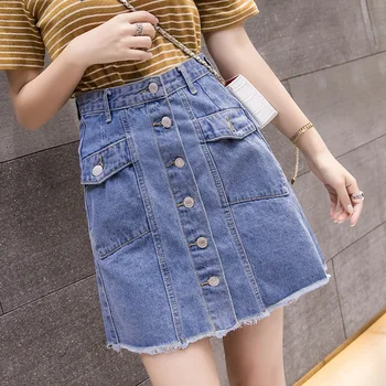 Fashion Button Denim Mini Skirt Women Highstreet Pocket High Waist A-Line Skirts Female Spring Summer Fringe Short Skirt Blue 
Fashion Button Denim Mini Skirt Women Highstreet Pocket High Waist A-Line Skirts Female Spring Summer Fringe Short Skirt Blue