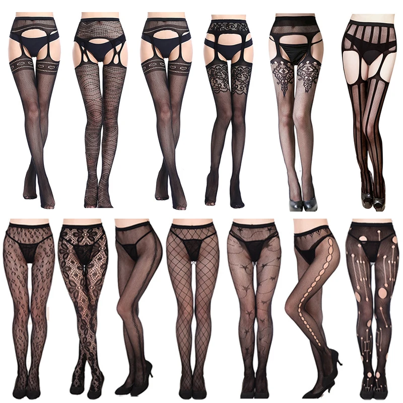 

2Pcs Hot Sale Sexy Women Stockings With Garter Belt for Women Fishnet Pantyhose Stay Up Thigh High Hold-ups Stocking Lingerie