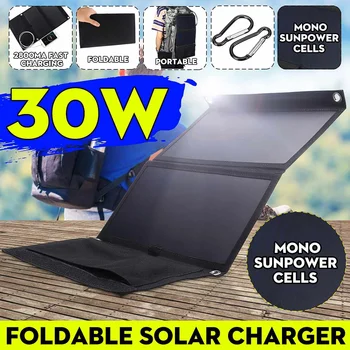 30W 5V Foldable Black Solar Panel Power Bank Pack Sunpower Solar Cells with 2.8A 2.4A Dual USB for Camping Hiking
30W 5V Foldable Black Solar Panel Power Bank Pack Sunpower Solar Cells with 2.8A 2.4A Dual USB for Camping Hiking