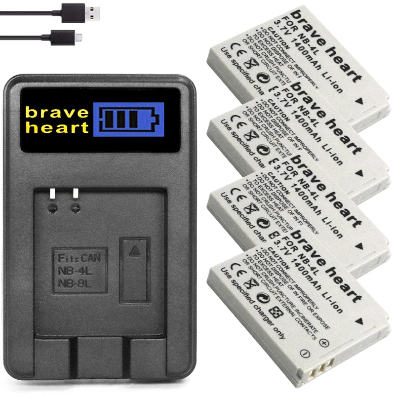 4 шт. bateria NB-4L NB 4L NB4L Li-Ion Батарея + ЖК-дисплей USB Зарядное устройство для Цифрового
