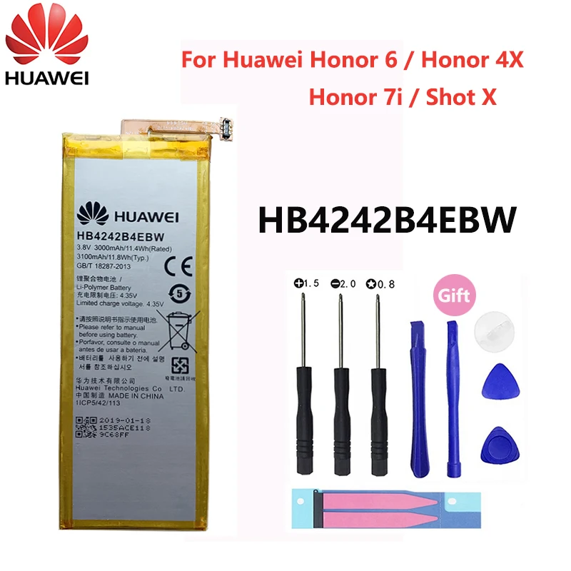 Hua Wei 100% Original Battery HB4242B4EBW For Huawei Honor 6 / 4X 7i Shot X ShotX Replacement Phone 3000mAh | Мобильные телефоны и