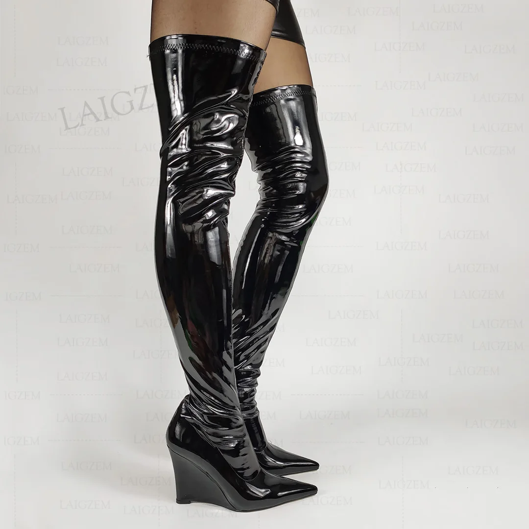 LAIGZEM Women Over Knee Boots Pull On Stretchy Pointed Toe Wedges Heels Tall Boots Ladies Black Shoes Woman Big Size 37 39 41 43
LAIGZEM Women Over Knee Boots Pull On Stretchy Pointed Toe Wedges Heels Tall Boots Ladies Black Shoes Woman Big Size 37 39 41 43