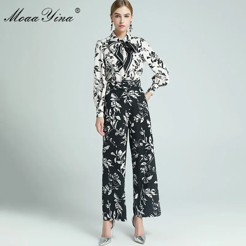MoaaYina Fashion Designer Set Spring Autumn Women's Long sleeve Ribbon Floral-Print Blouses Tops+Trousers Two-piece set
MoaaYina Fashion Designer Set Spring Autumn Women's Long sleeve Ribbon Floral-Print Blouses Tops+Trousers Two-piece set
