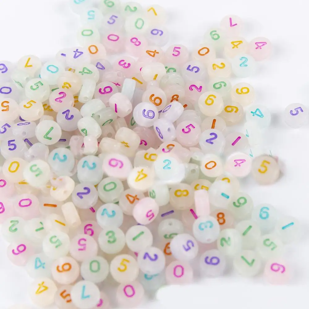

4*7mm Flat Coin Round Shape Acrylic Number Beads 3600pcs White with Colorful 0 1 2 3 4 5 6 7 8 9 Printing Luminous Spacer Beads