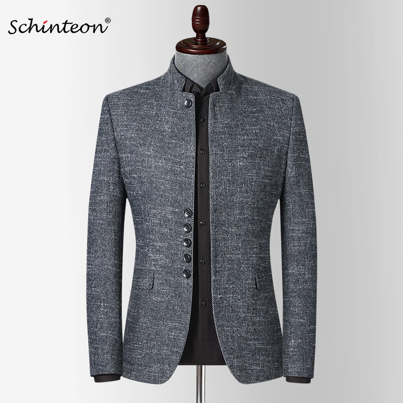 Мужской Блейзер Schinteon в английском стиле приталенная куртка с воротником-стойкой